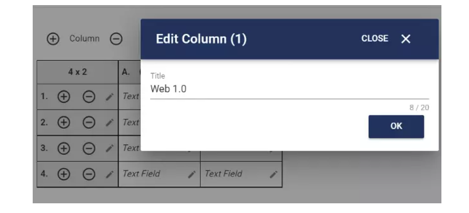Adding a heading to one of the columns in the table to be shown to the candidate