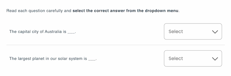 Sample dropdown question