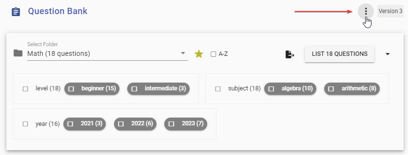 The menu icon inside the Question bank<br>