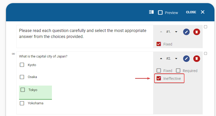 Marking a test question as ineffective for scoring<br>