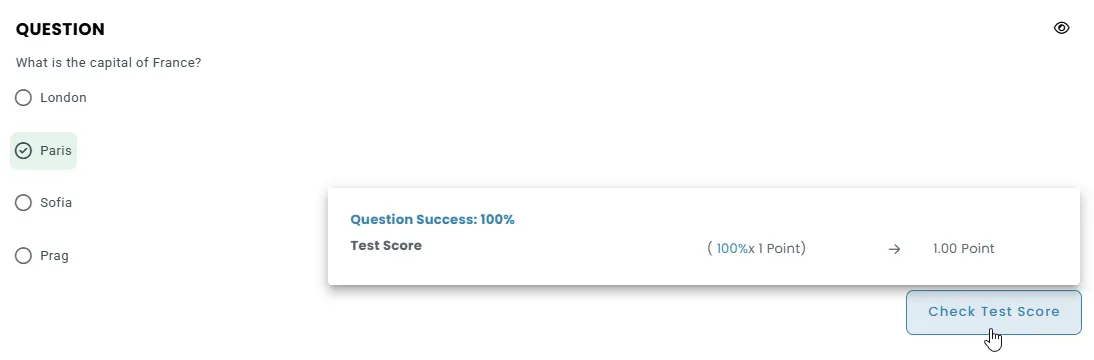 Example objective question, scored using automated grading