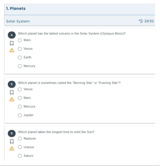 Questions are displayed in a single column, one below another, for a clear and focused view.