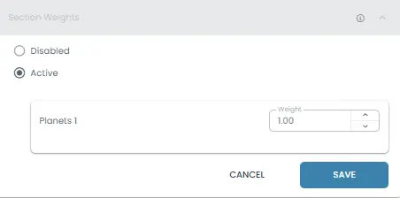 Choose whether sections contribute equally or with custom weights.