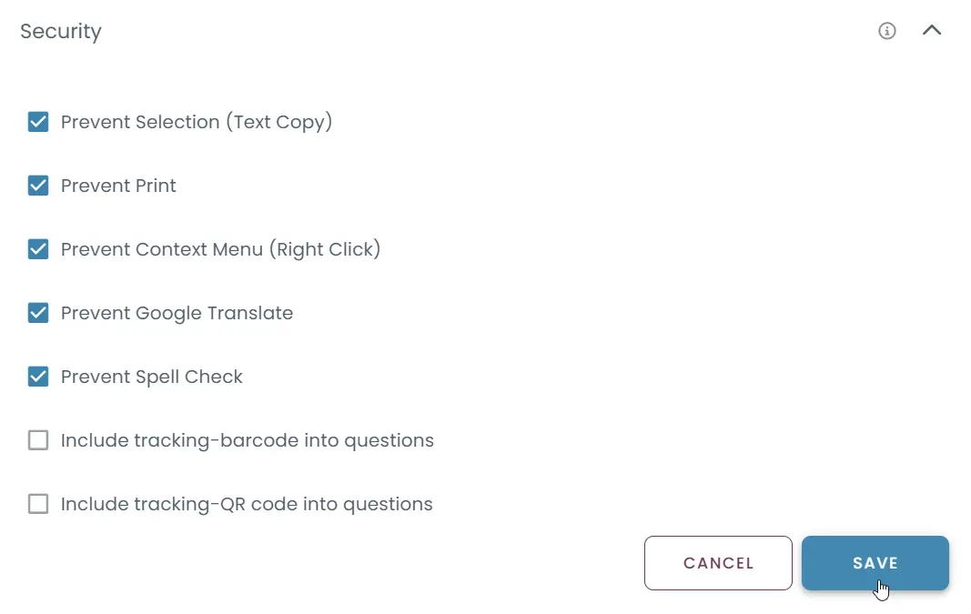 Security settings panel