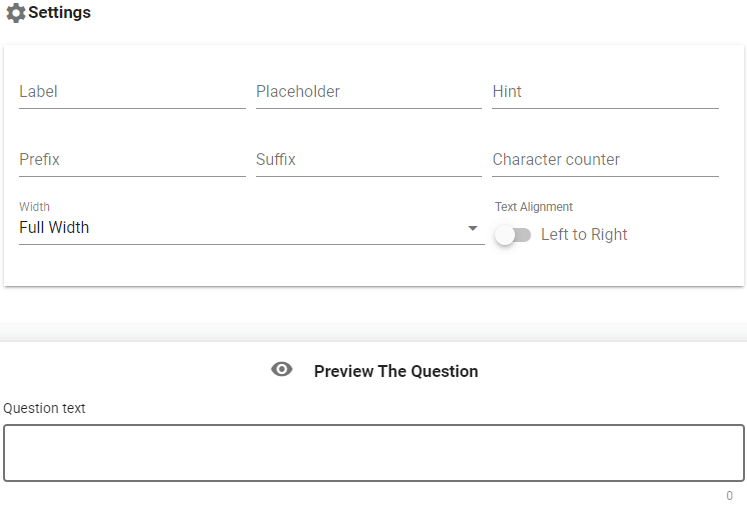 The text field and area settings