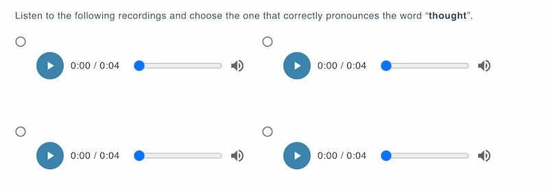 Sample multiple-choice question with audio options