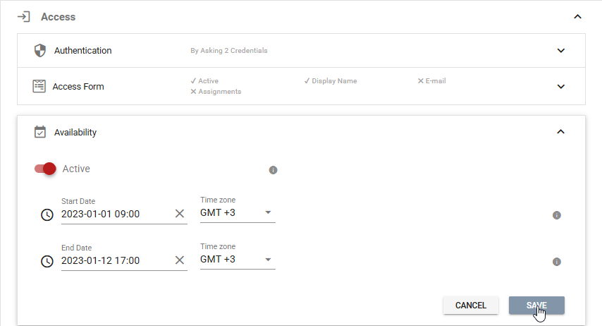 Setting up login access for candidates and establishing date restrictions for the assessment