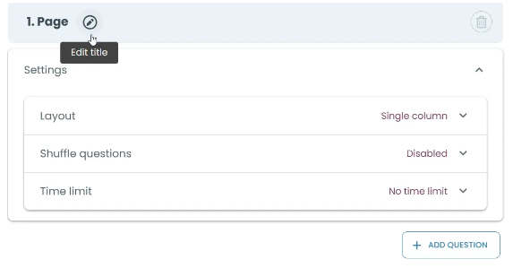 Here you can edit the title and view layout, shuffling, and time limit setting