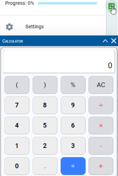 The calculator that the candidates can use to make numerical calculations can be activated throughout the exam.