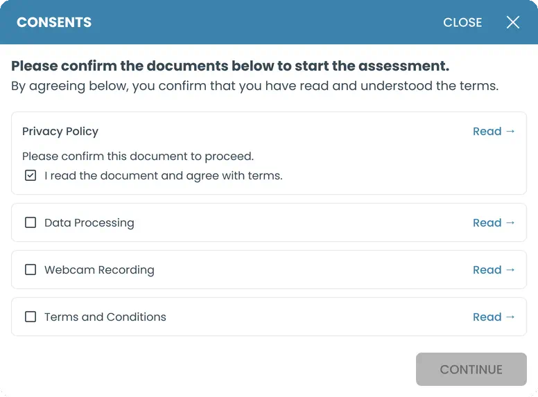 Consent management screen