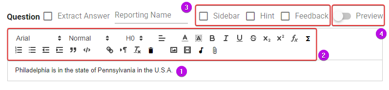 The rich content editor enables you to draft test questions that incorporate both text and multimedia elements.