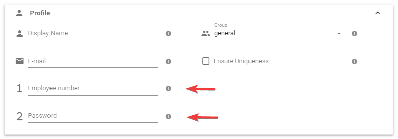 When your task is configured for access using an employee number and password, the profile section displays the appropriate fields for entering this information.