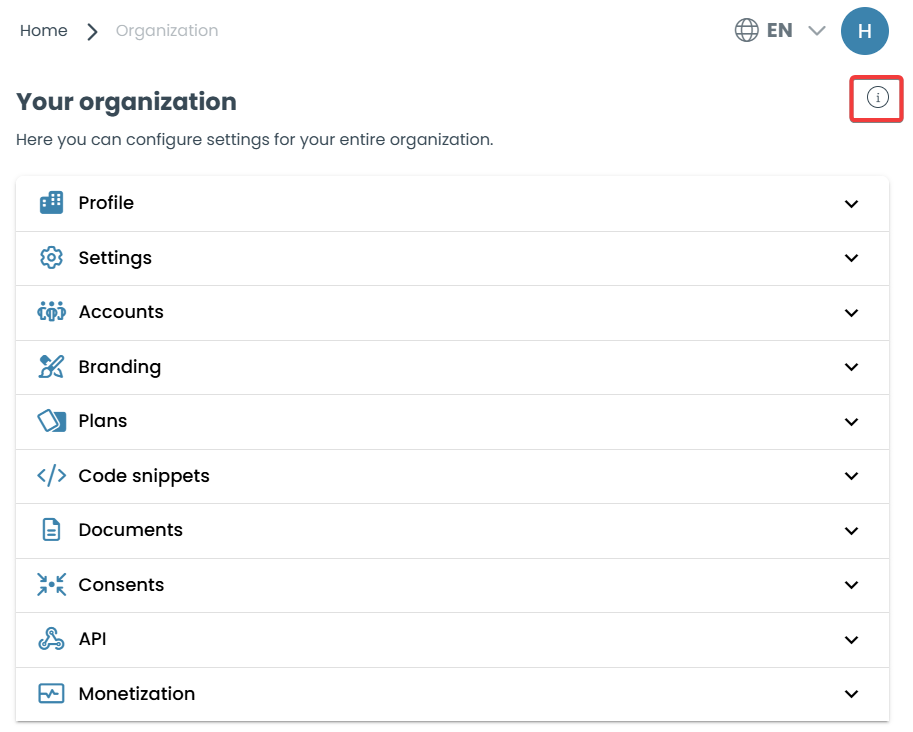 Organization menu 