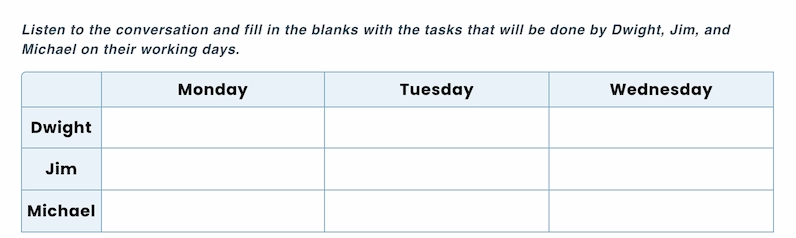 Sample fill-in-a-table question