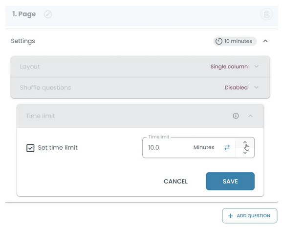 Enable Time Limit to set how long candidates can stay on this page.