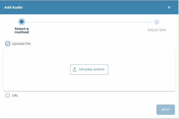 Screen for uploading audio or entering URL 