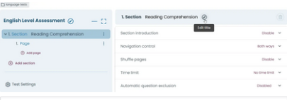 Click the section to open its settings, then use the edit icon to rename the section.