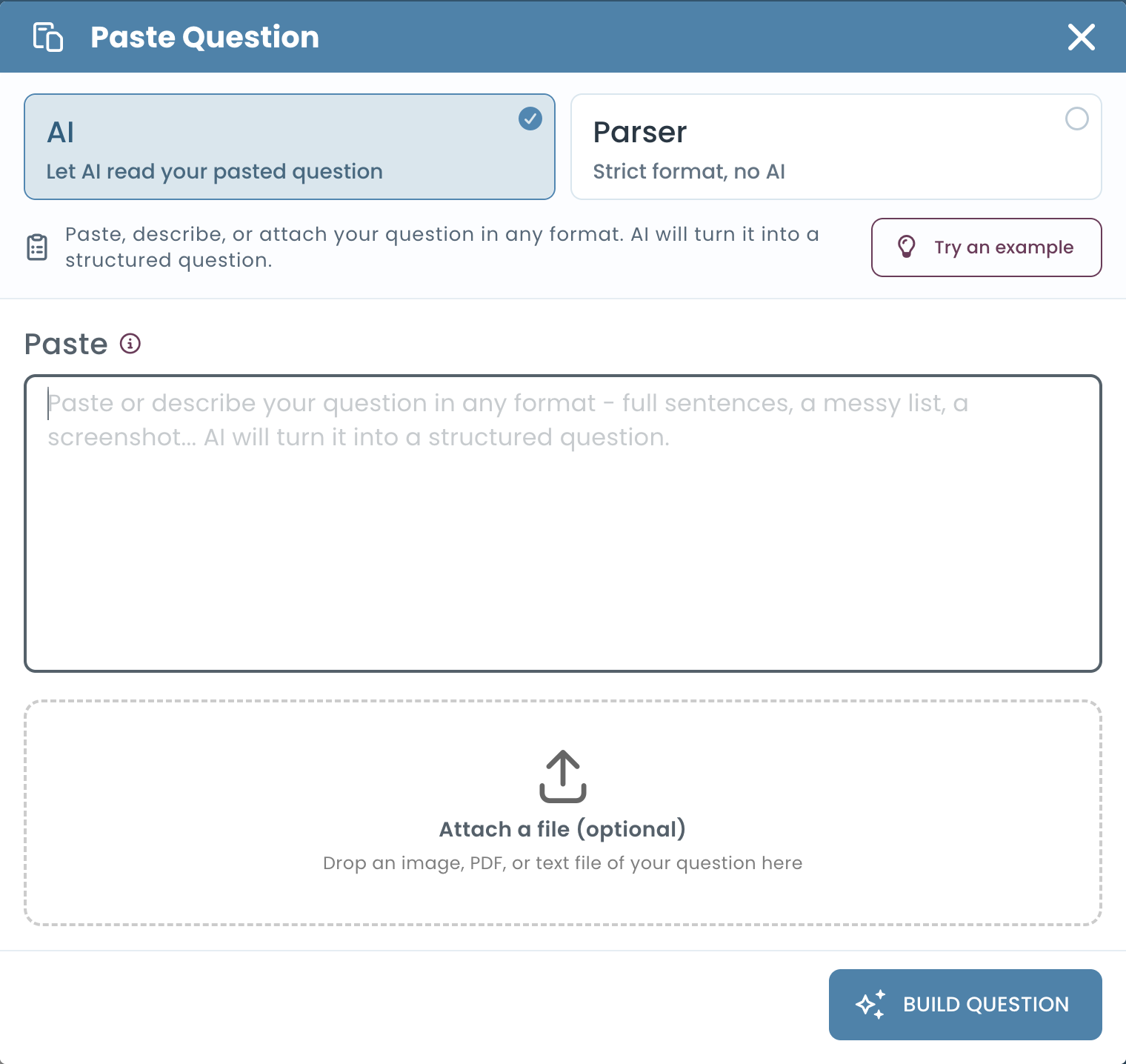 Pasting a question from plain text