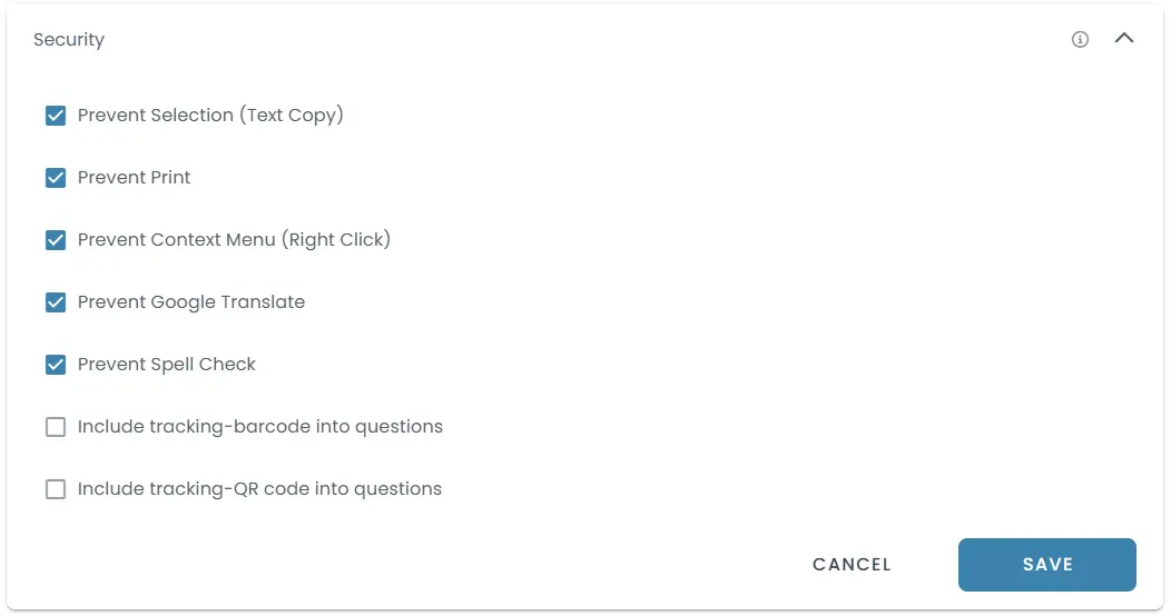 Use security options to maintain test integrity.