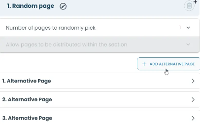 Add alternative pages, then select how many will be randomly shown during the test.