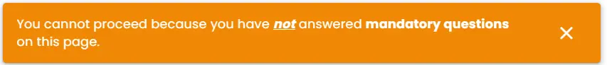Candidates are prevented from continuing until all mandatory questions on the page are answered.