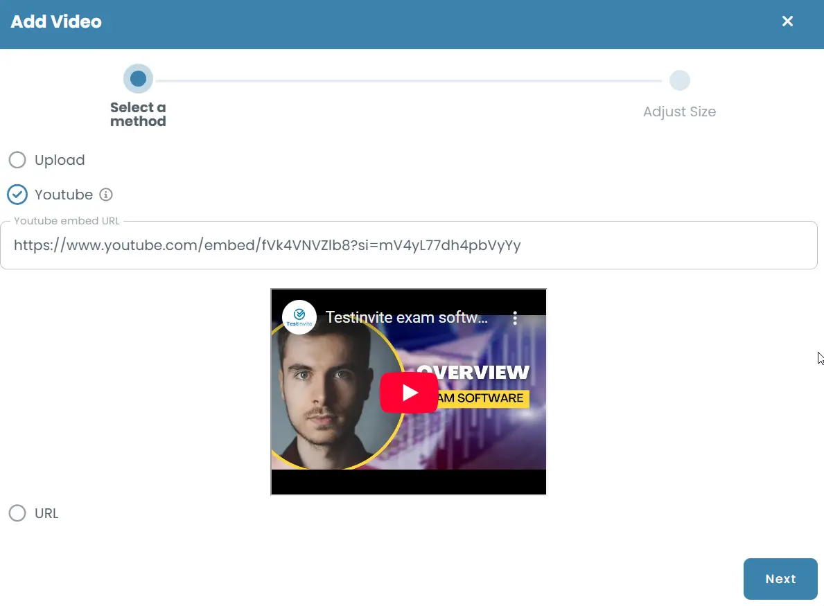 Video upload interface