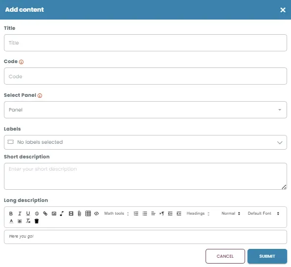 Add content just like adding an image, but use the text editor to write and format any content you need.
