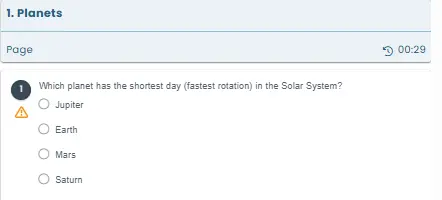 Warning indicator shows unanswered mandatory questions on the page.