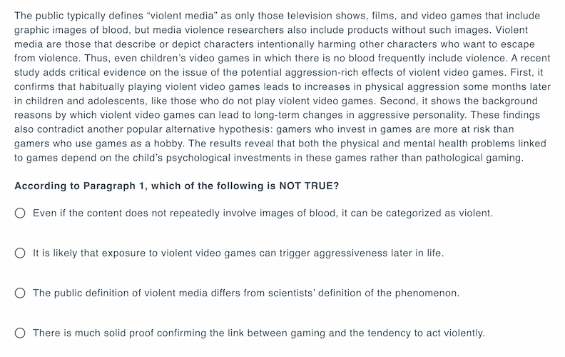 Sample reading question