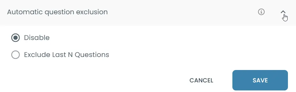 Enable Automatic Question Exclusion to remove a set number of questions from the end of the section.