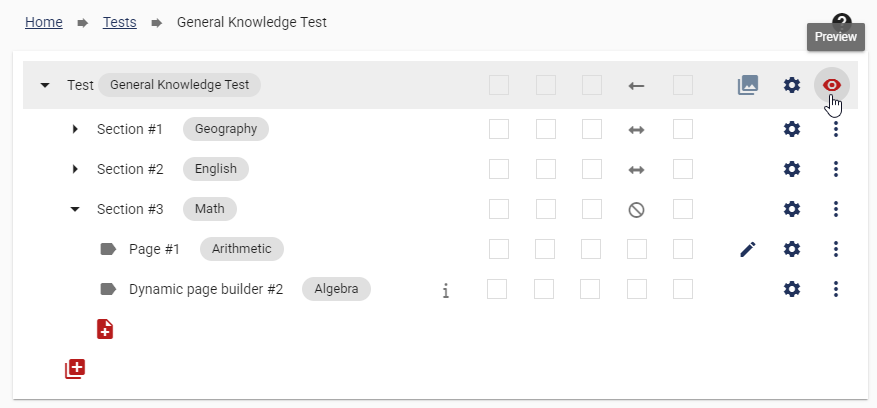 Previewing your test in practice mode<br>