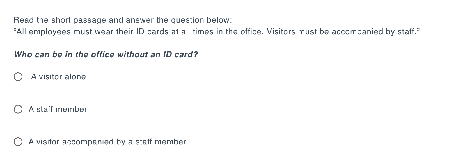 Sample psychometric question