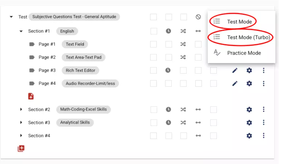 Exam preview and turbo options are activated by selecting the marked options in the image.