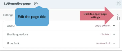 Adjust layout, question shuffling, and time limit settings before adding questions.