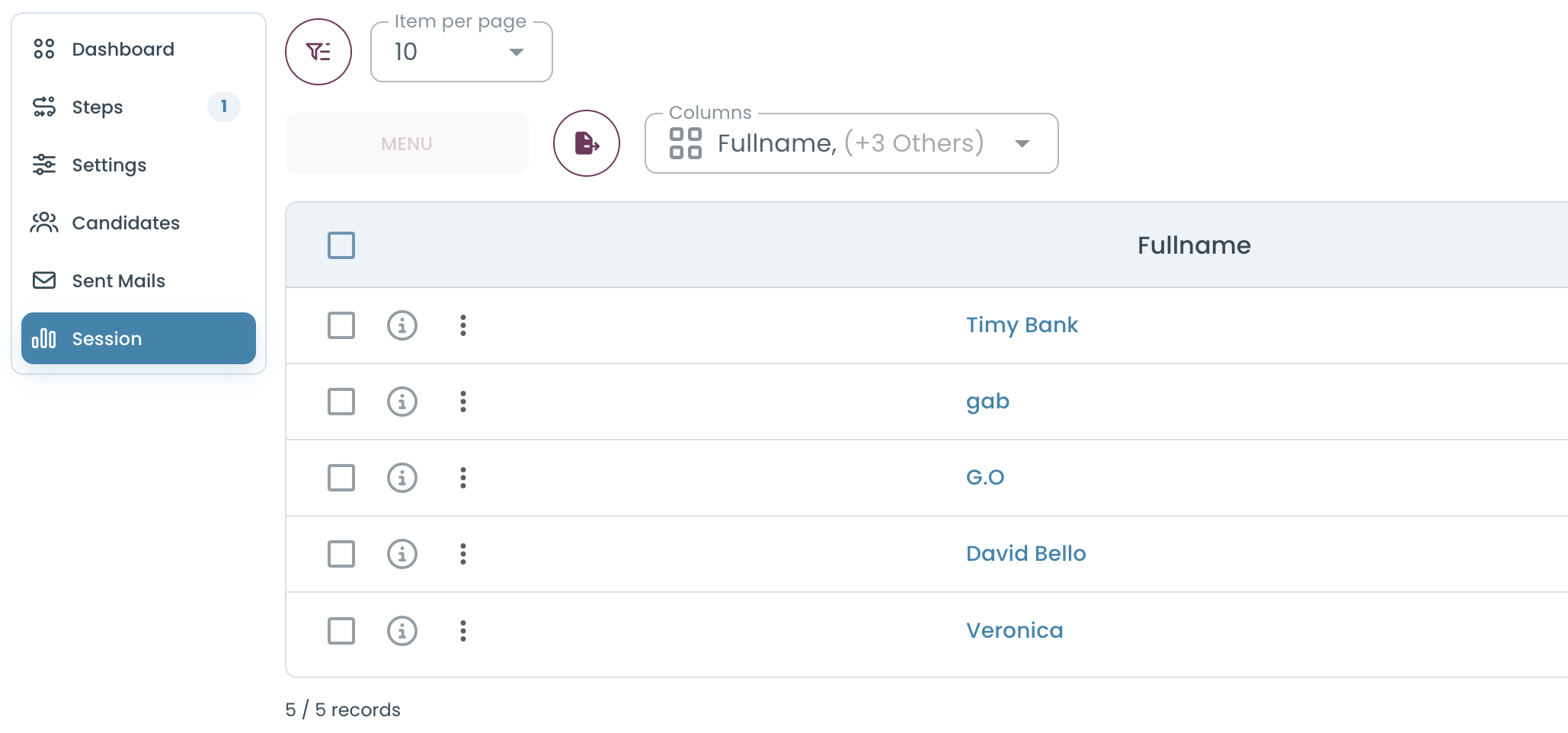 Viewing test sessions in the Sessions tab