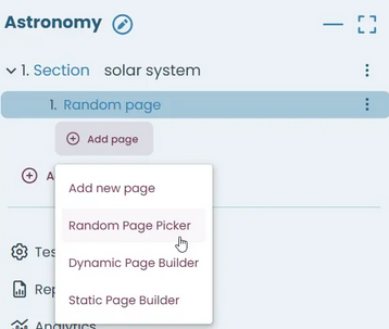 Open the Add page menu and select Random Page Picker to create a page with randomized alternatives.