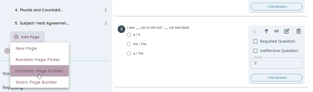 Interface showing the selection of Dynamic Page Builder