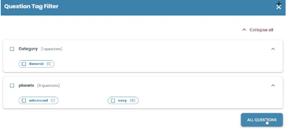 Select tags or categories to filter and include specific questions.