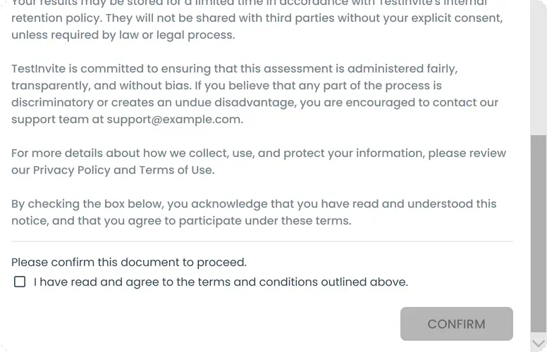 Explicit consent confirmation screen