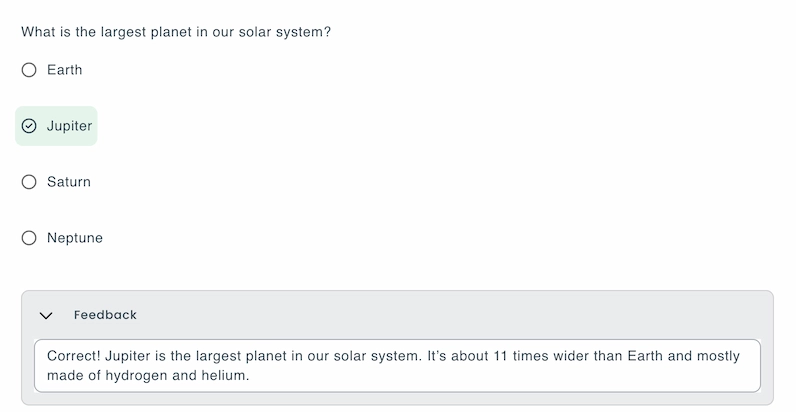Sample question with feedback