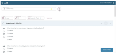 Select and add questions to build the pool used for dynamic page generation.