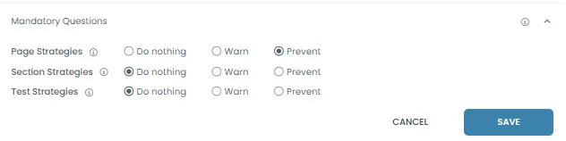 Set rules for unanswered questions at page, section, and test levels.
