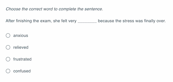 Sample fill-in-the-blank vocabulary question (multiple-choice)