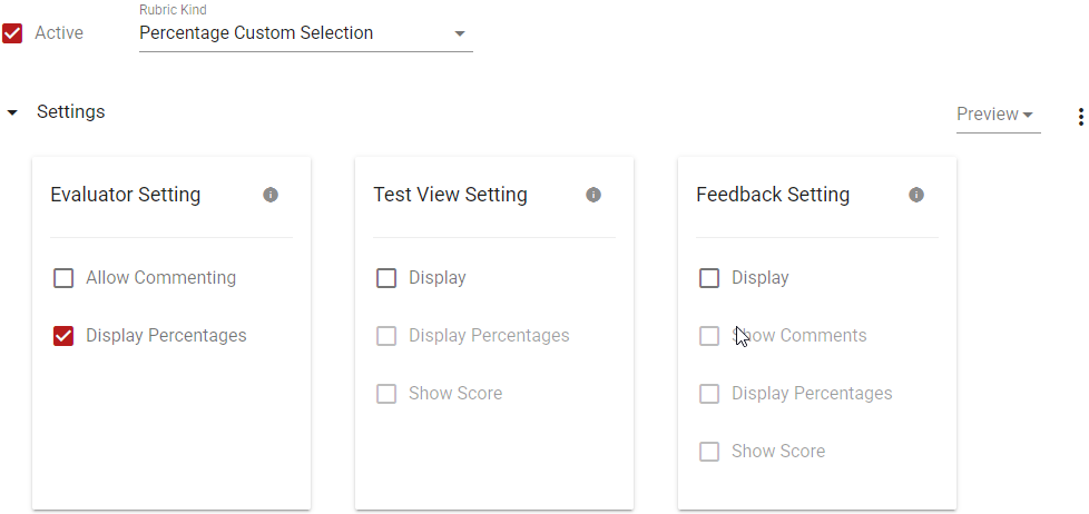 Rubric settings<br>