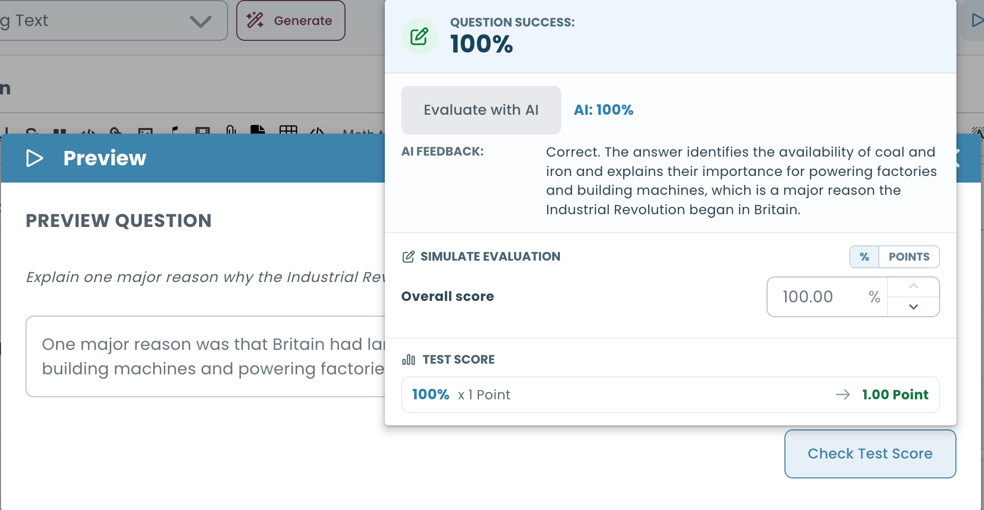 AI grading of a short-answer response