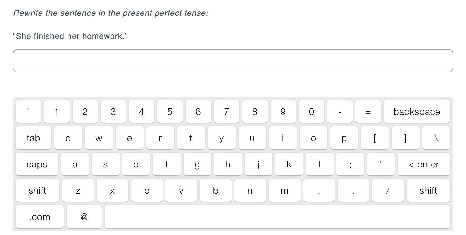 Sample question with a virtual keyboard