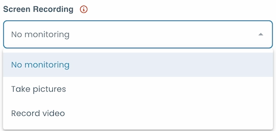 Screen recording settings with options to disable, take pictures, or record video