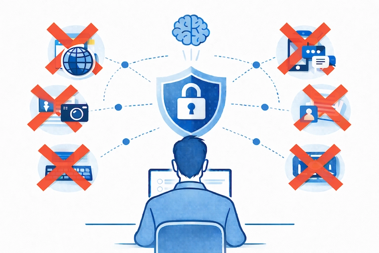 Browser lockdown preventing web access and external applications