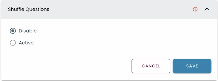 Question randomization setting with disable and activate options