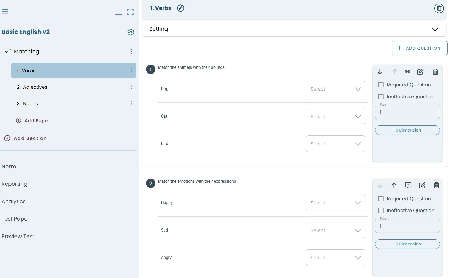 Sample matching test interface